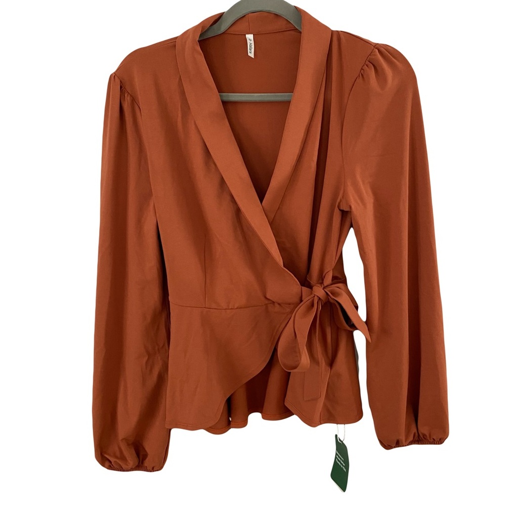 Women's Rust Wrap Blouse with Tie